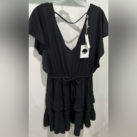 Anthropologie Daily Practice Black V-Neck Tiered Ruffle Dress Tie Waist Sz XS - Picture 1 of 15